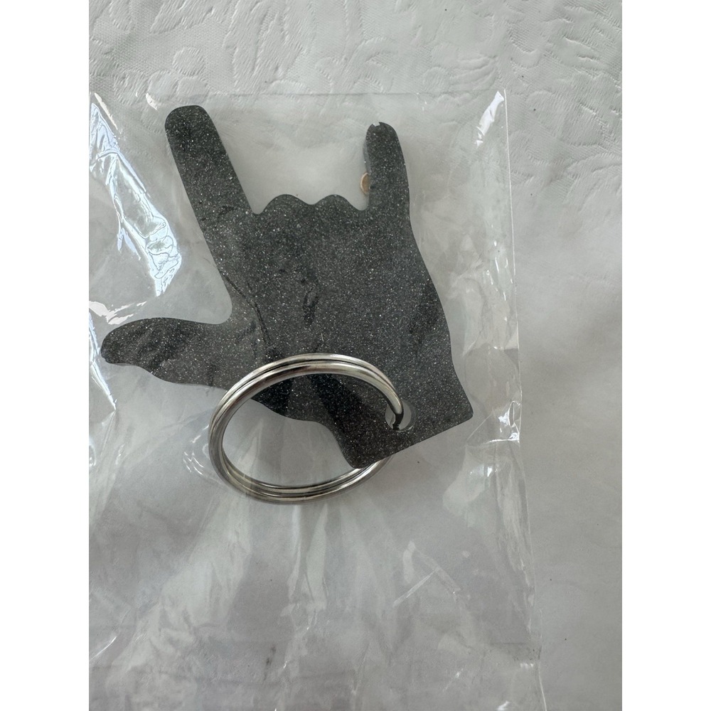 ASL I Love You‎ Hand Sign Keychain Black Glitter Acrylic